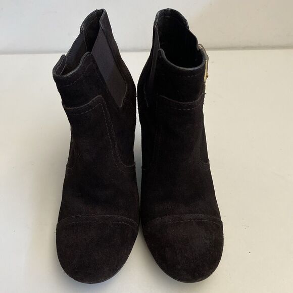 Tory Burch Adrienne Ankle Boot Bootie Brown Suede Gold Buckle Wedge Heel… - Picture 5 of 9